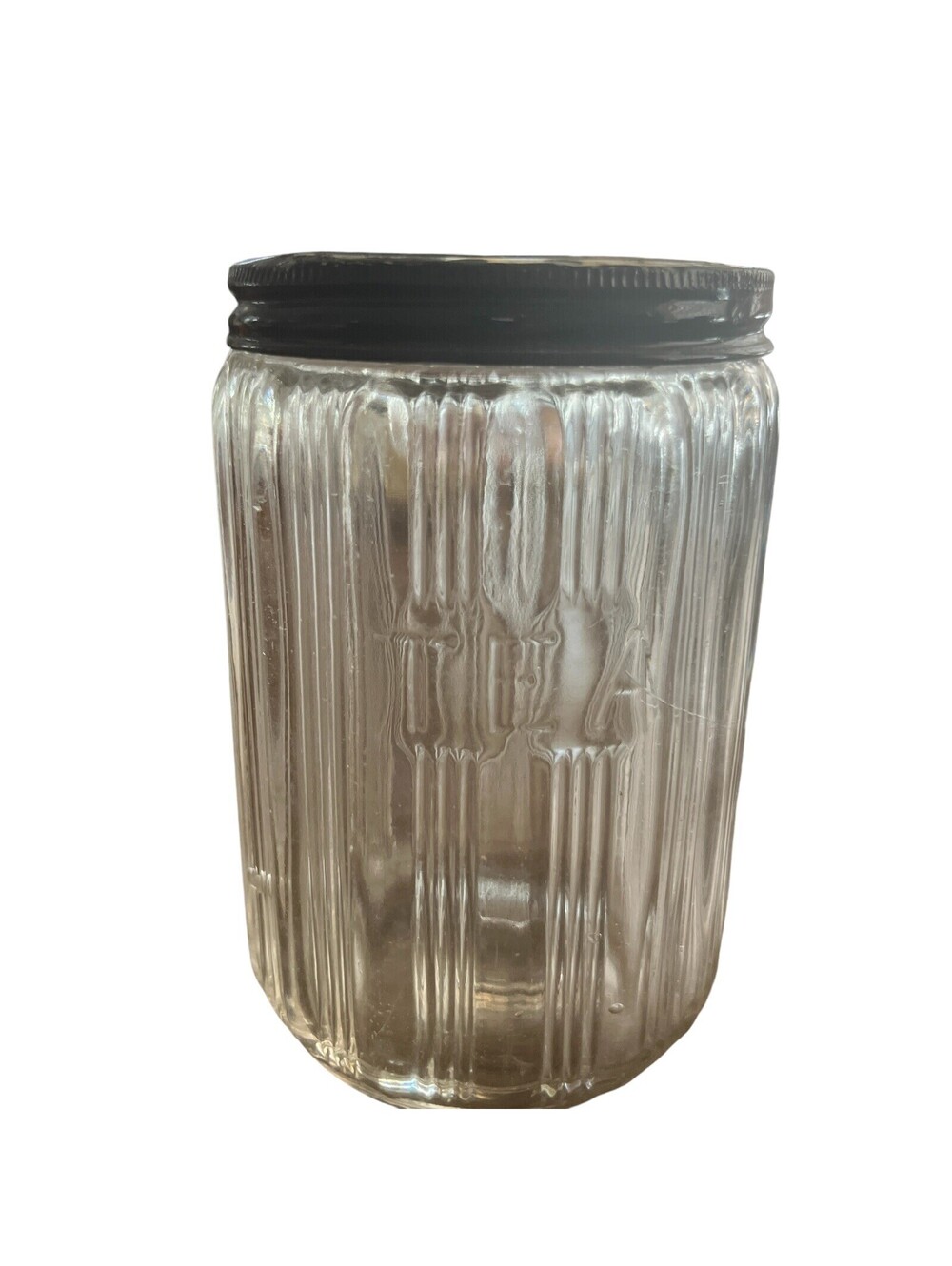Hoosier Glass Tea Jar Black Metal Lid Circa 1930s
